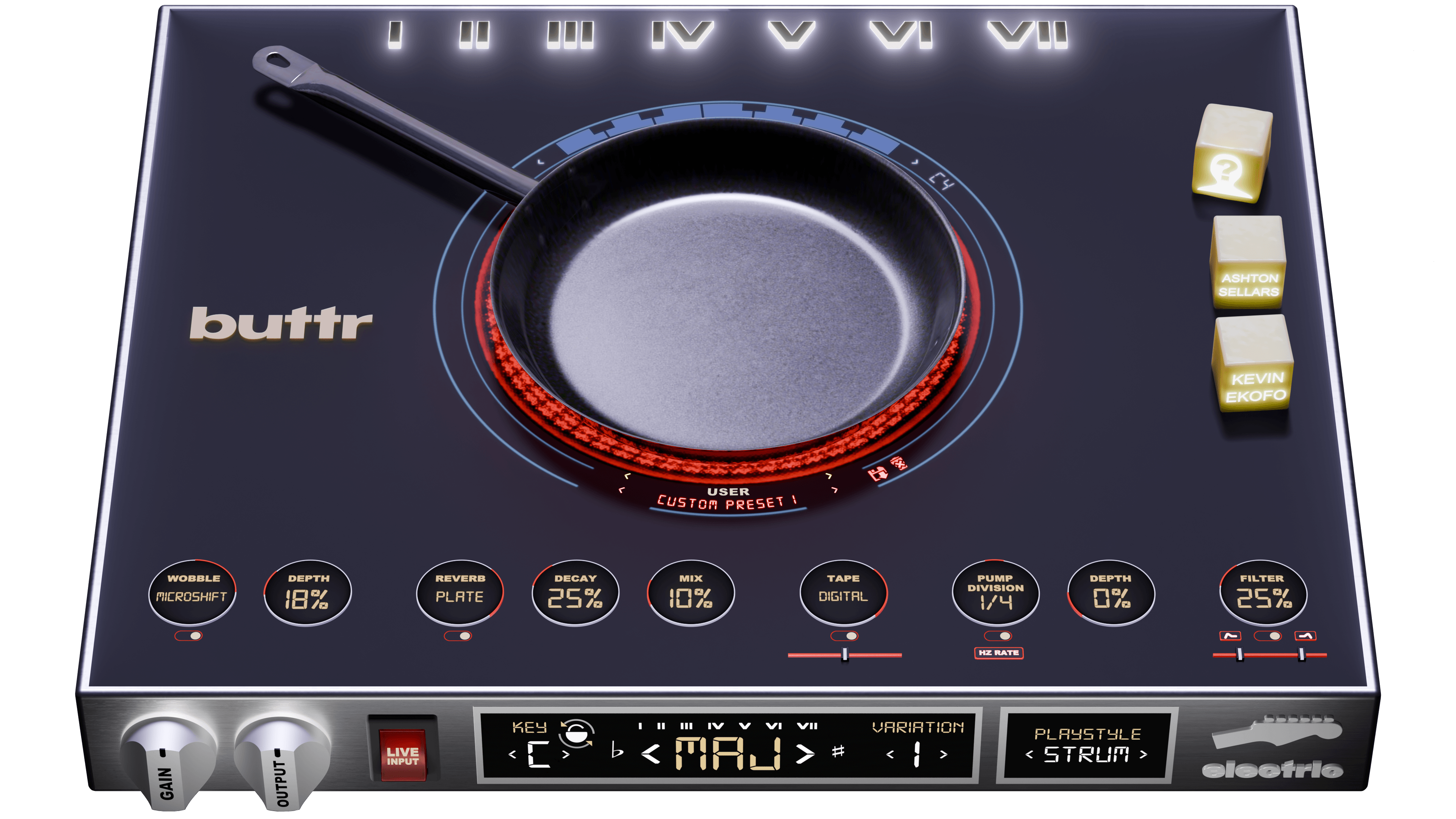 A graphic of the Buttr user interface displaying a melted cube of butter in the center.